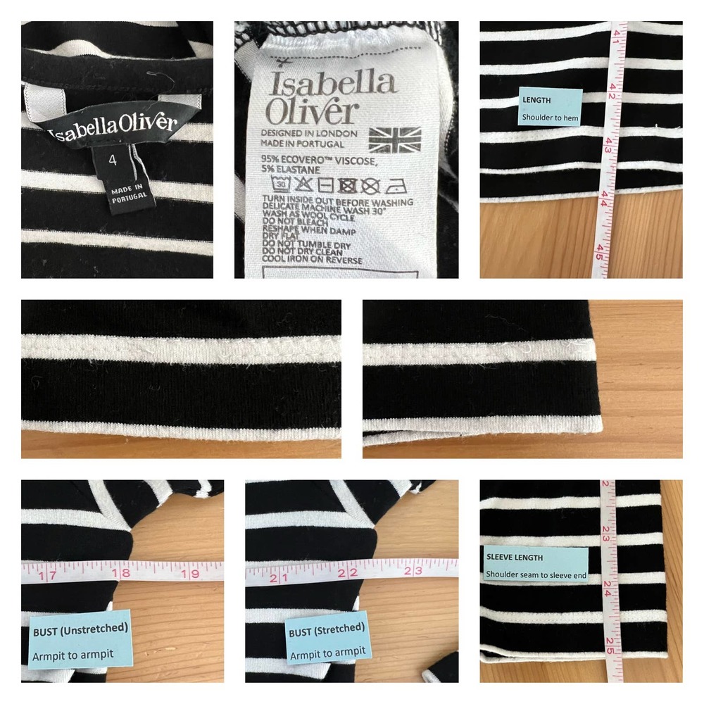Isabella Oliver Black White Stripe Maternity Dress Size 4 U.S. Sz 10 Long Sleeve - Picture 4 of 5